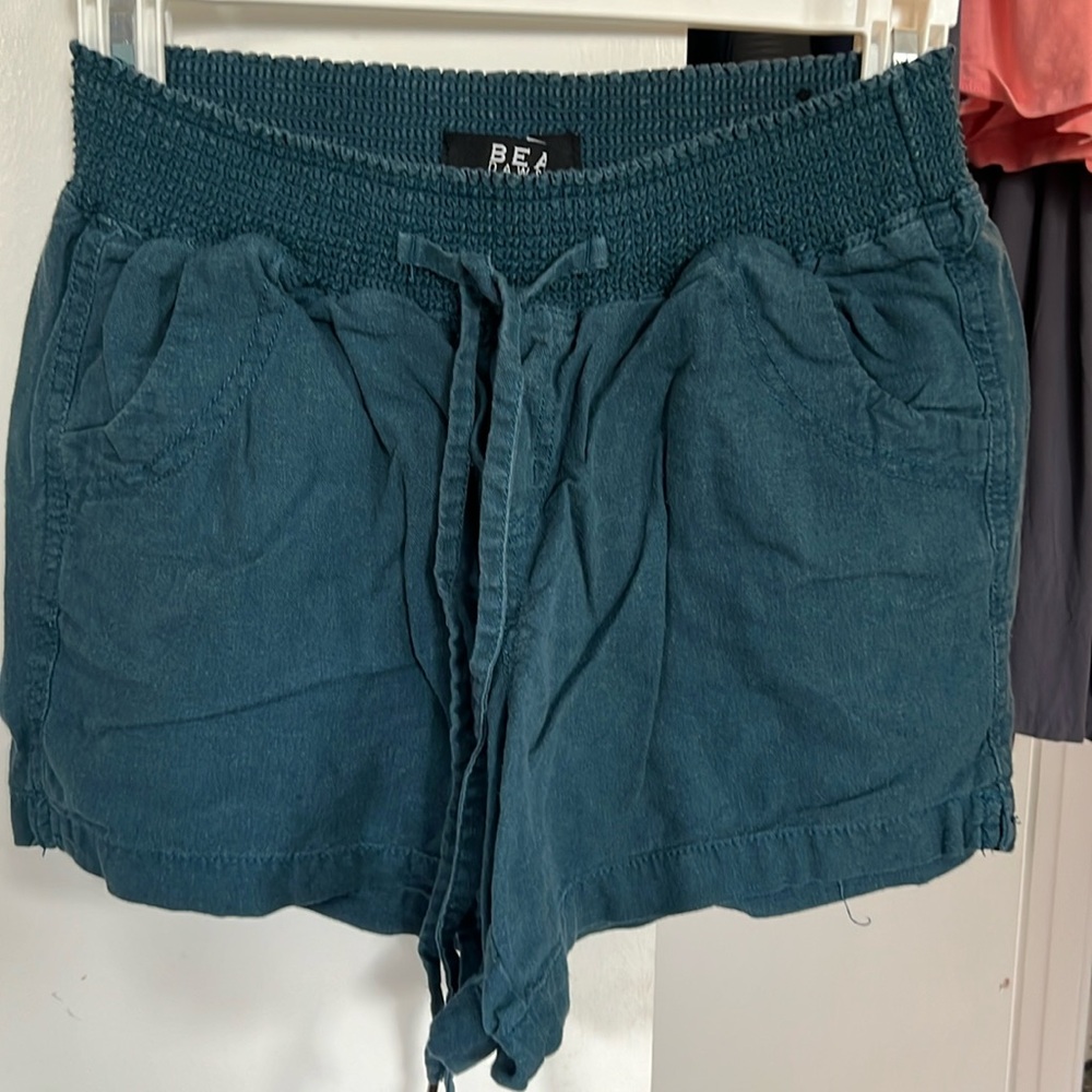 Beau Dawson Teal Linen-Blend Stretch-Waist Shorts
